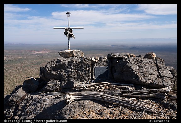 Lorene Leonberger memorial on Waterman Peak. Ironwood Forest National Monument, Arizona, USA (color)