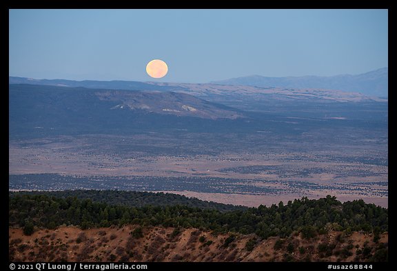Full moon setting over Kinney Flat. Grand Canyon-Parashant National Monument, Arizona, USA (color)