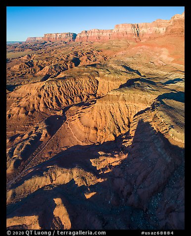 Aerial view of Vermillion Cliffs, early morning. Vermilion Cliffs National Monument, Arizona, USA (color)