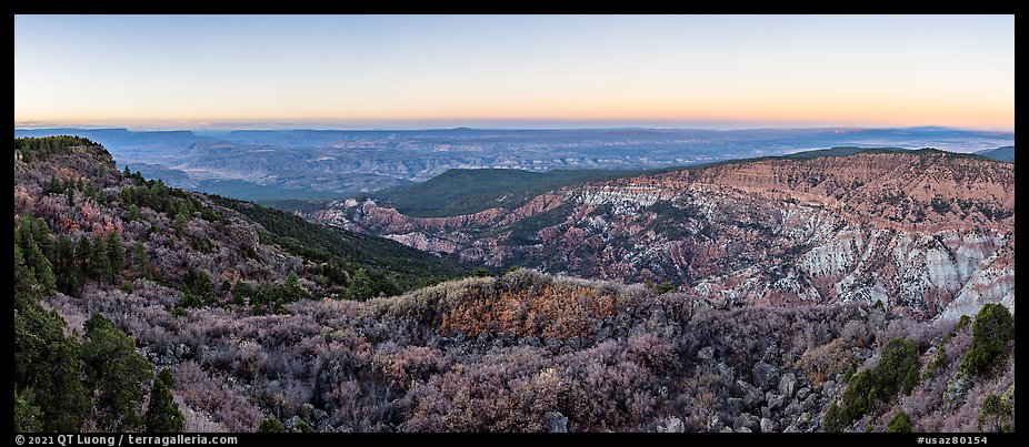 Grand Canyon and Hells Hole from Mount Logan at sunrise. Grand Canyon-Parashant National Monument, Arizona, USA (color)