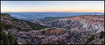 Grand Canyon and Hells Hole from Mount Logan at sunrise. Grand Canyon-Parashant National Monument, Arizona, USA (Panoramic color)