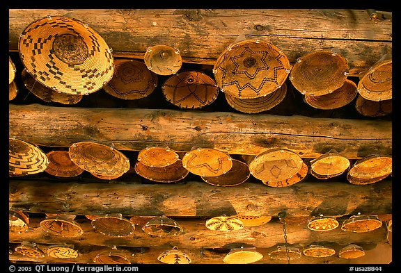 Native Indians baskets hanging from ceiling. Hubbell Trading Post National Historical Site, Arizona, USA (color)