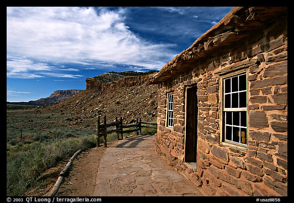 West Cabin and Vermillion Cliffs. Pipe Spring National Monument, Arizona, USA