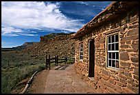 West Cabin and Vermillion Cliffs. Pipe Spring National Monument, Arizona, USA (color)