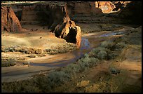 Canyon floor partly lit, seen from Tsegi Overlook. Canyon de Chelly  National Monument, Arizona, USA (color)