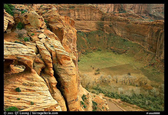 Canyon de Chelly seen from Spider Rock Overlook. Canyon de Chelly  National Monument, Arizona, USA (color)