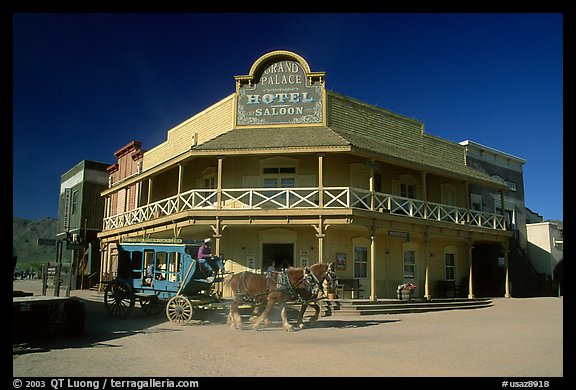 Horse carriage and saloon, Old Tucson Studios. Tucson, Arizona, USA (color)