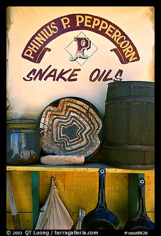 Snake Oil display, Old Tucson Studios. Tucson, Arizona, USA (color)