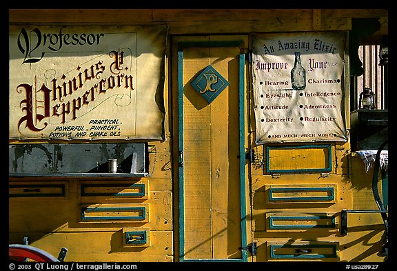 Snake Oil display, Old Tucson Studios. Tucson, Arizona, USA (color)