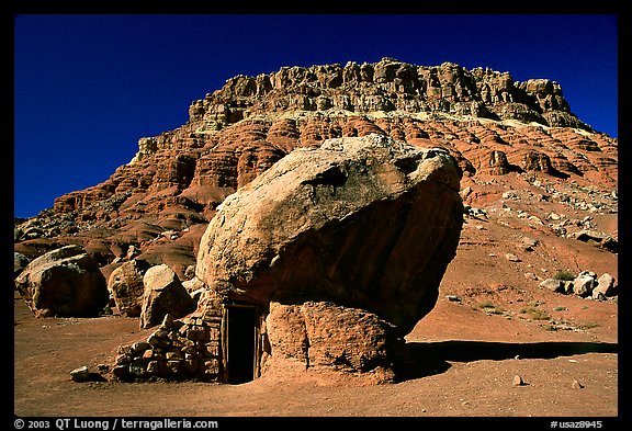 Boulder with hut near Page. Arizona, USA (color)