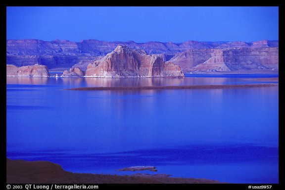 Lake Powell and Castle Rock at dusk, Glen Canyon National Recreation Area, Arizona. USA