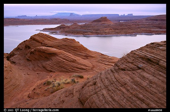 Sandstone Swirls and Lake Powell, Glen Canyon National Recreation Area, Arizona. USA