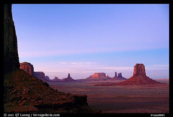 Buttes and Mesas from North Window, dusk. Monument Valley Tribal Park, Navajo Nation, Arizona and Utah, USA (color)