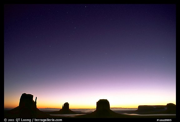 Buttes at dawn. Monument Valley Tribal Park, Navajo Nation, Arizona and Utah, USA (color)
