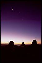 Buttes at dawn with short start trails. Monument Valley Tribal Park, Navajo Nation, Arizona and Utah, USA (color)