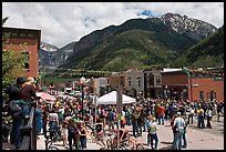 Crowds gather on main street during ice-cream social. Telluride, Colorado, USA