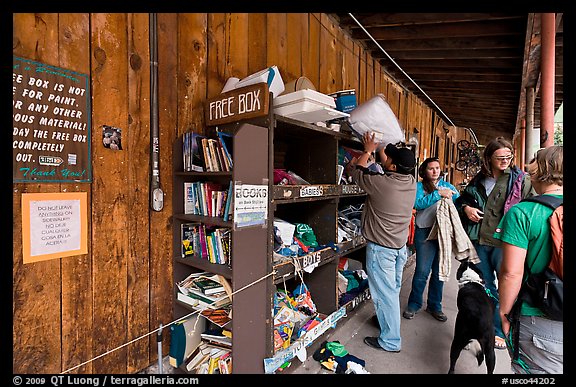 Items being exchanged at the free box. Telluride, Colorado, USA (color)