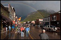 Colorado street with stormy sky and rainbow. Telluride, Colorado, USA ( color)