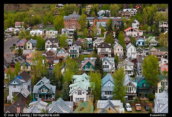 School and houses seen from above. Telluride, Colorado, USA (color)