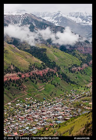 Town in mountain valley. Telluride, Colorado, USA