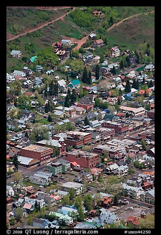 Aerial view of streets and buildings. Telluride, Colorado, USA (color)