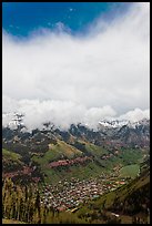 Valley and town seen from above in spring. Telluride, Colorado, USA