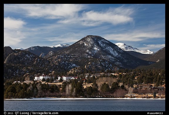 View of Estes Park across Lake Estes. Colorado, USA (color)