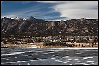 Partly thawed Lake Estes, Estes Park. Colorado, USA