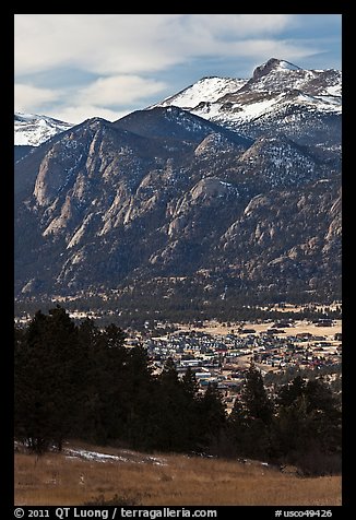 Estes Park, valley, and mountains. Colorado, USA (color)