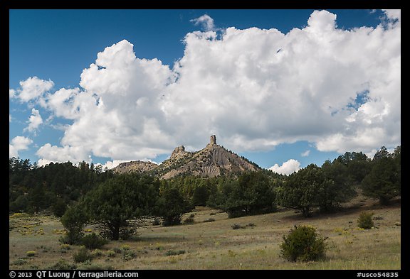 Meadows, rocks, and clouds. Chimney Rock National Monument, Colorado, USA