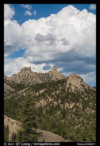 Chimney Rock and Companion Rock. Chimney Rock National Monument, Colorado, USA (color)