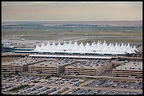 Aerial view of Denver International Airport main concourse. Colorado, USA (color)