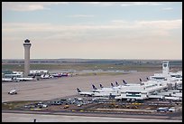 Aerial view of Denver International Airport terminal and control tower. Colorado, USA ( color)