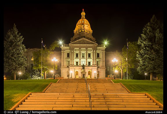 Stairs and Colorado State Capitol at night. Denver, Colorado, USA (color)