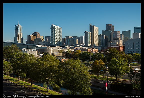 Cherry Creek and city skyline. Denver, Colorado, USA (color)