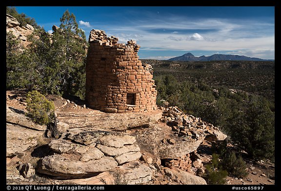 Painted Hand Pueblo tower and landscape. Canyon of the Anciens National Monument, Colorado, USA (color)