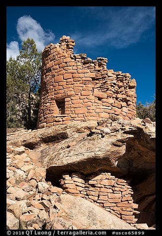 Tower on rock outcropping. Canyon of the Anciens National Monument, Colorado, USA (color)