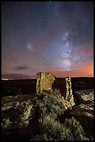Milky Way over Tower Point at night. Hovenweep National Monument, Colorado, USA ( color)