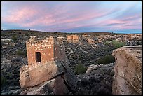 Stronghold House and Little Ruin Canyon, sunrise. Hovenweep National Monument, Colorado, USA ( color)