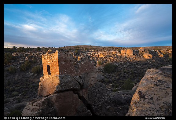 Stronghold House and Little Ruin Canyon. Hovenweep National Monument, Colorado, USA (color)