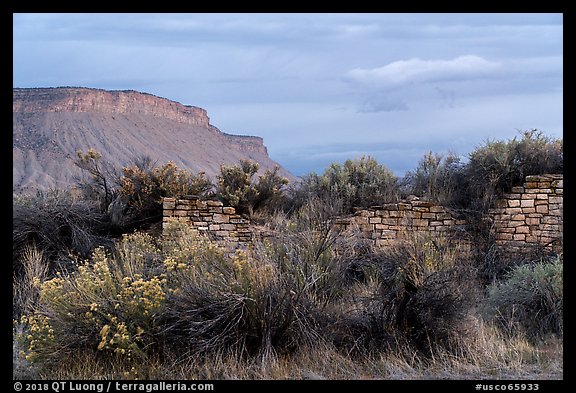Lower House and cliff. Yucca House National Monument, Colorado, USA (color)