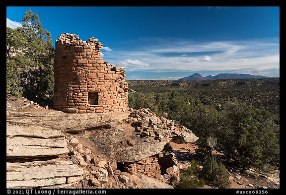 Painted Hand Pueblo tower and landscape. Canyon of the Ancients National Monument, Colorado, USA (color)