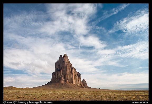 Shiprock volcanic plug raising above plain. Shiprock, New Mexico, USA