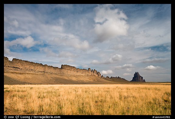 Serrated volcanic ridge leading to Shiprock. Shiprock, New Mexico, USA (color)