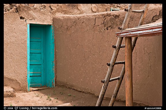 Blue door and ladder. Taos, New Mexico, USA (color)