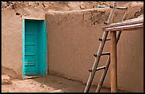 Blue door and ladder. Taos, New Mexico, USA