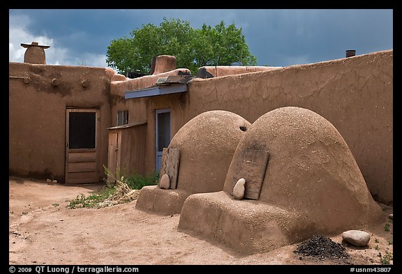 Traditional pueblo ovens. Taos, New Mexico, USA (color)