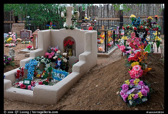 Earth-covered tombs. Taos, New Mexico, USA (color)