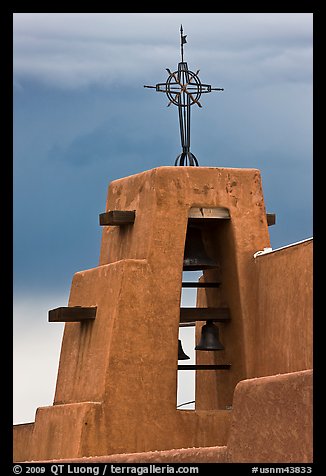 Church Bell tower in adobe style. Taos, New Mexico, USA