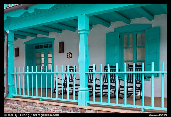 Porch of historic house. Taos, New Mexico, USA